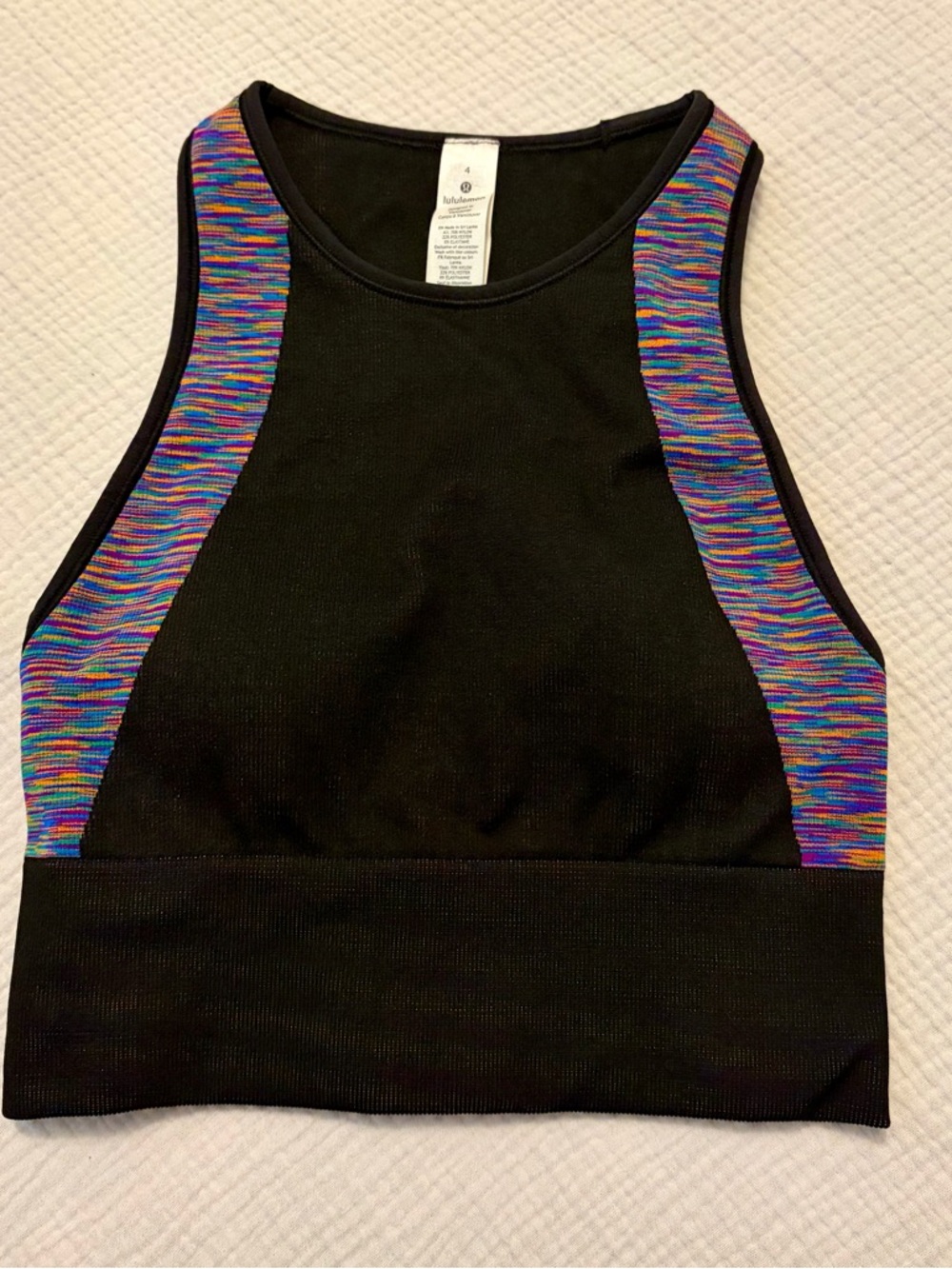 Lululemon Black Multicolor Crop Bra Top sz 4 xs